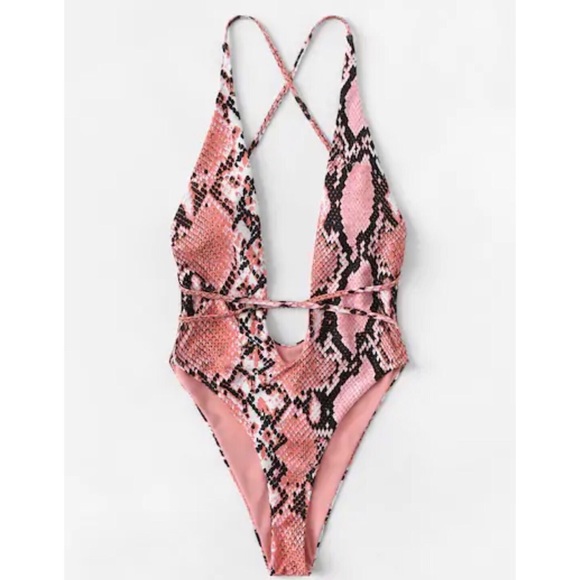 samunsboutique Other - NWT Deep V Pink Snake Print One Piece